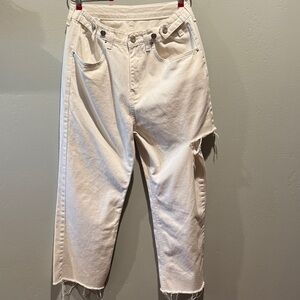 Storets Adjustable Distressed White Jeans Holey 100% Cotton Loose Ripped Pants